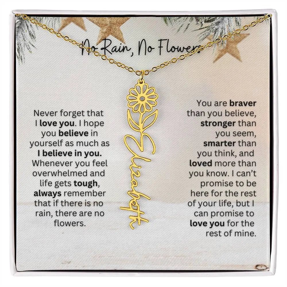 No Rain No Flowers Necklace for Daughter - Custom Christmas Birth Flower Jewelry Gift 2025 - Ever Trendy Essentials