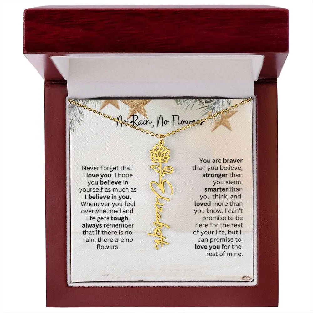 No Rain No Flowers Necklace for Daughter - Custom Christmas Birth Flower Jewelry Gift 2025 - Ever Trendy Essentials