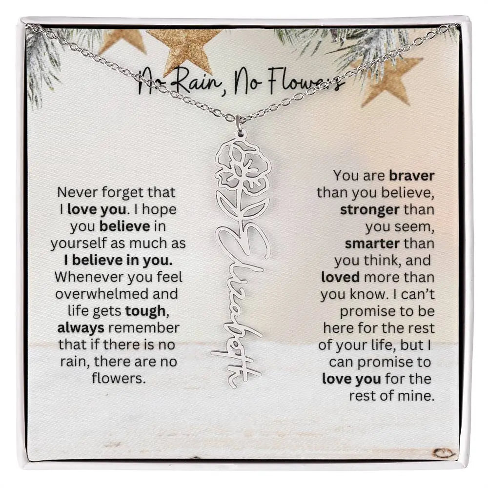 No Rain No Flowers Necklace for Daughter - Custom Christmas Birth Flower Jewelry Gift 2025 - Ever Trendy Essentials
