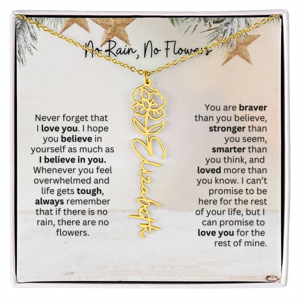 No Rain No Flowers Necklace for Daughter - Custom Christmas Birth Flower Jewelry Gift 2025 - Ever Trendy Essentials