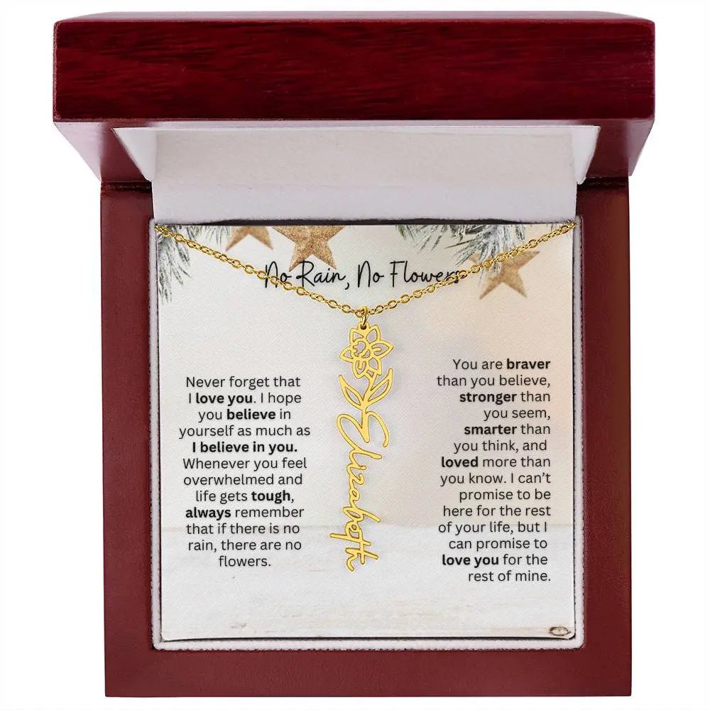 No Rain No Flowers Necklace for Daughter - Custom Christmas Birth Flower Jewelry Gift 2025 - Ever Trendy Essentials