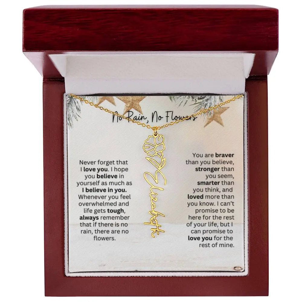 No Rain No Flowers Necklace for Daughter - Custom Christmas Birth Flower Jewelry Gift 2025 - Ever Trendy Essentials