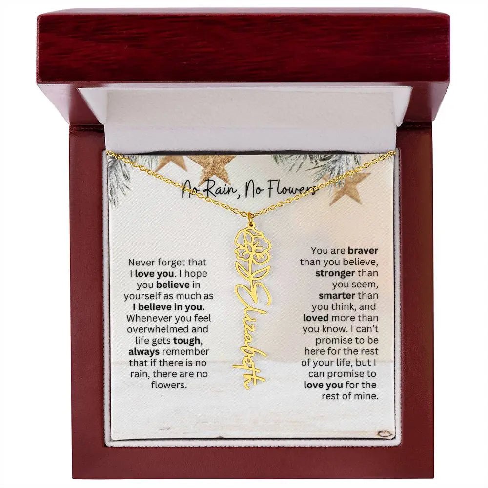No Rain No Flowers Necklace for Daughter - Custom Christmas Birth Flower Jewelry Gift 2025 - Ever Trendy Essentials