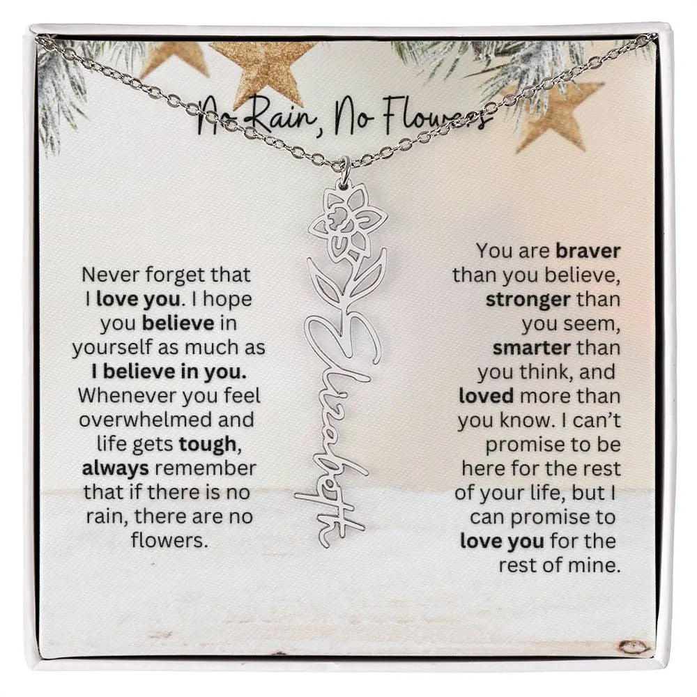 No Rain No Flowers Necklace for Daughter - Custom Christmas Birth Flower Jewelry Gift 2025 - Ever Trendy Essentials