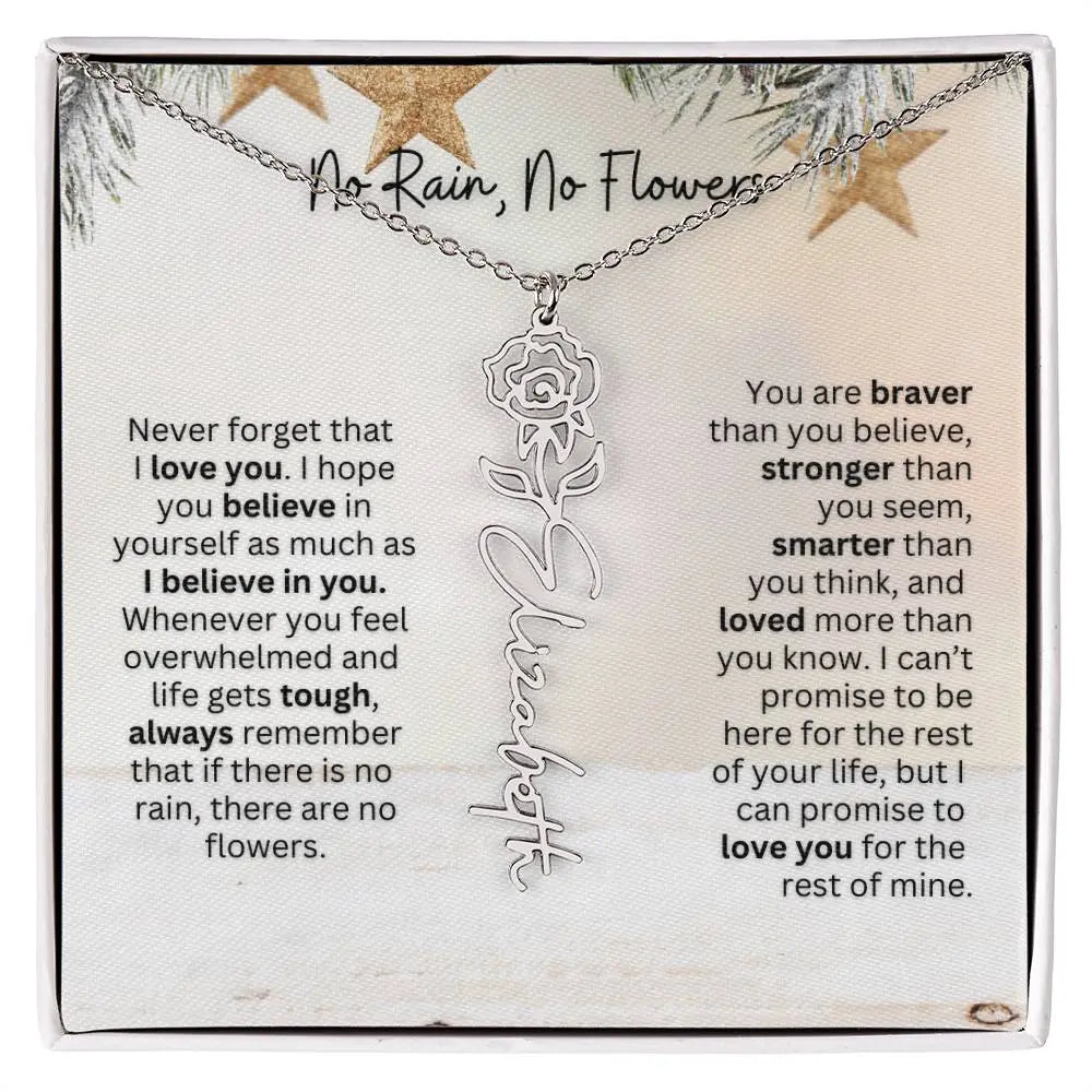 No Rain No Flowers Necklace for Daughter - Custom Christmas Birth Flower Jewelry Gift 2025 - Ever Trendy Essentials
