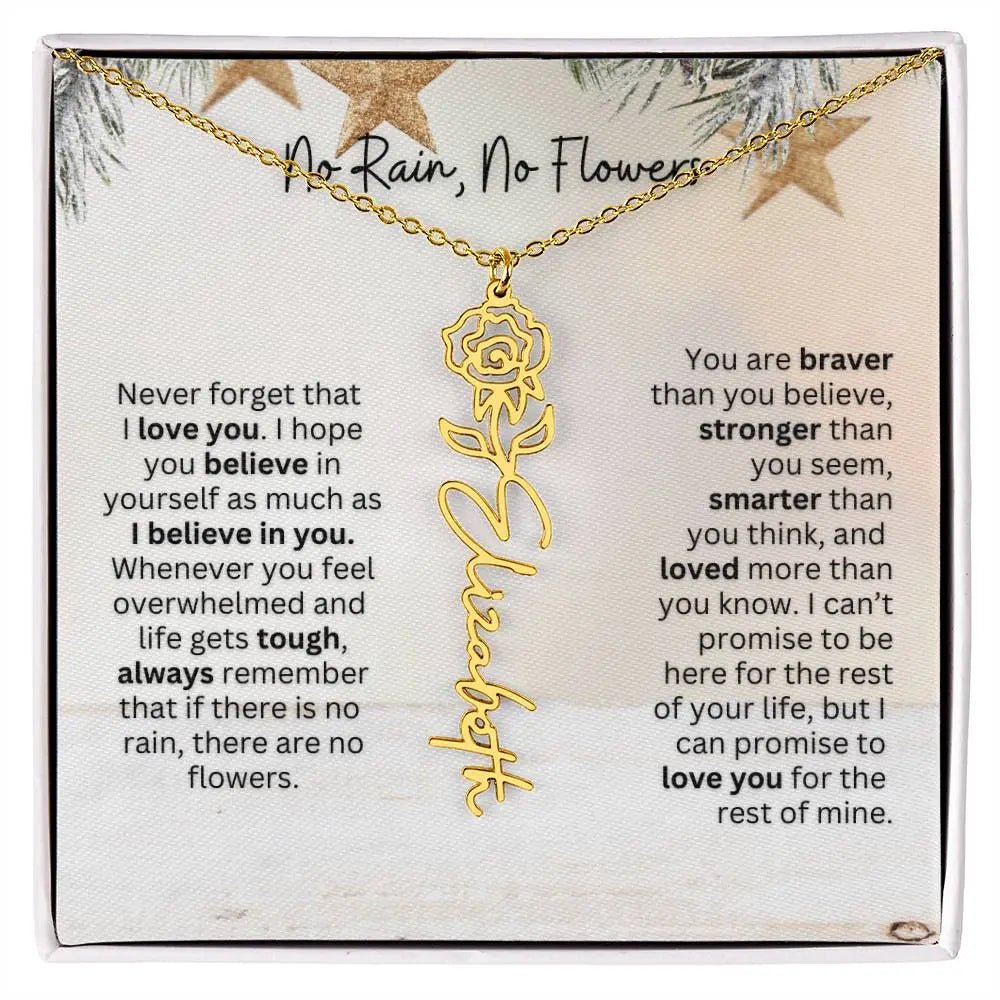No Rain No Flowers Necklace for Daughter - Custom Christmas Birth Flower Jewelry Gift 2025 - Ever Trendy Essentials