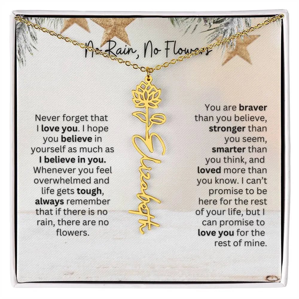 No Rain No Flowers Necklace for Daughter - Custom Christmas Birth Flower Jewelry Gift 2025 - Ever Trendy Essentials