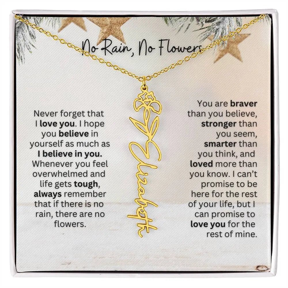 No Rain No Flowers Necklace for Daughter - Custom Christmas Birth Flower Jewelry Gift 2025 - Ever Trendy Essentials