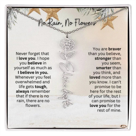 No Rain No Flowers Necklace for Daughter - Custom Christmas Birth Flower Jewelry Gift 2025 - Ever Trendy Essentials