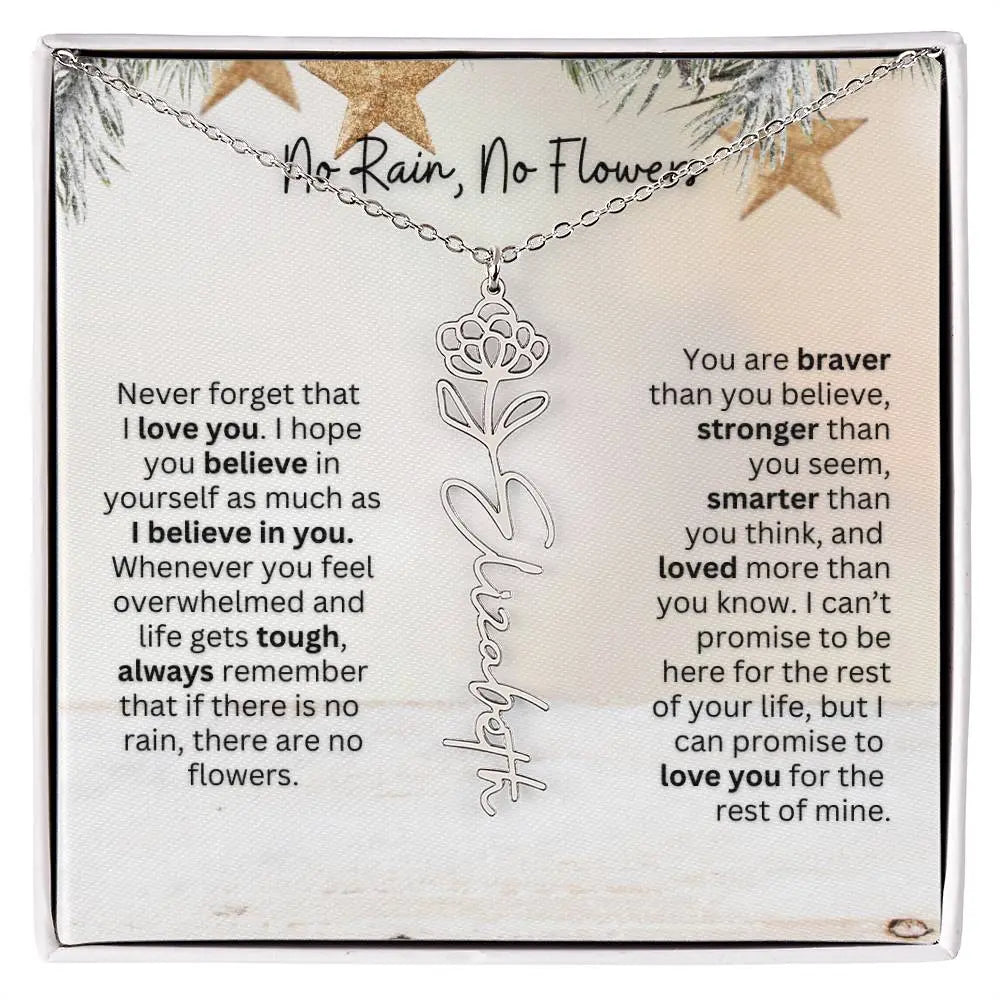 No Rain No Flowers Necklace for Daughter - Custom Christmas Birth Flower Jewelry Gift 2025 - Ever Trendy Essentials