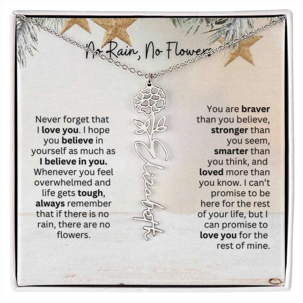 No Rain No Flowers Necklace for Daughter - Custom Christmas Birth Flower Jewelry Gift 2025 - Ever Trendy Essentials