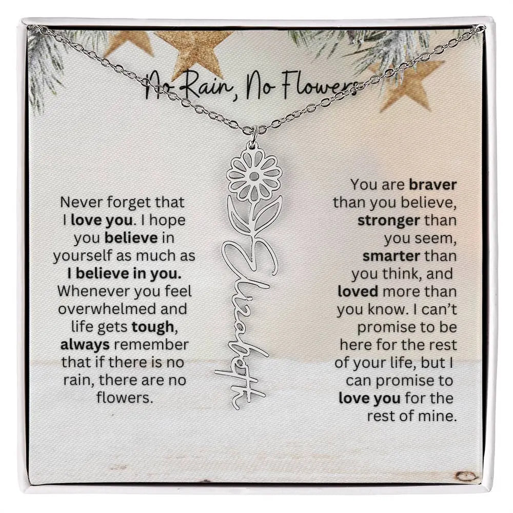 No Rain No Flowers Necklace for Daughter - Custom Christmas Birth Flower Jewelry Gift 2025 - Ever Trendy Essentials