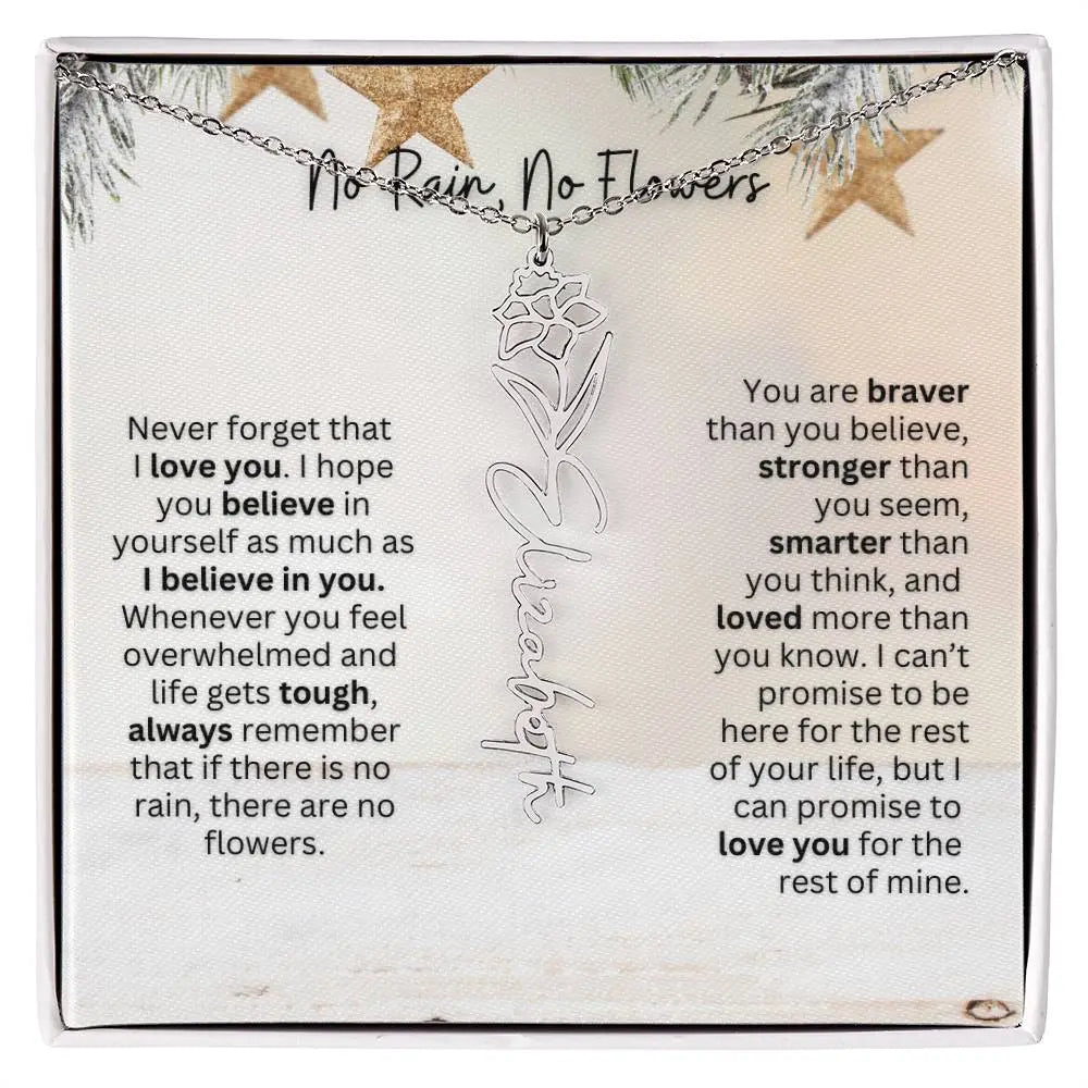 No Rain No Flowers Necklace for Daughter - Custom Christmas Birth Flower Jewelry Gift 2025 - Ever Trendy Essentials