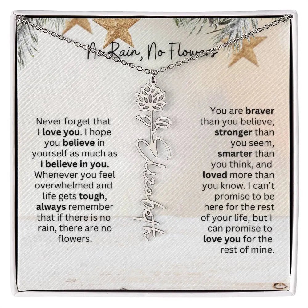 No Rain No Flowers Necklace for Daughter - Custom Christmas Birth Flower Jewelry Gift 2025 - Ever Trendy Essentials