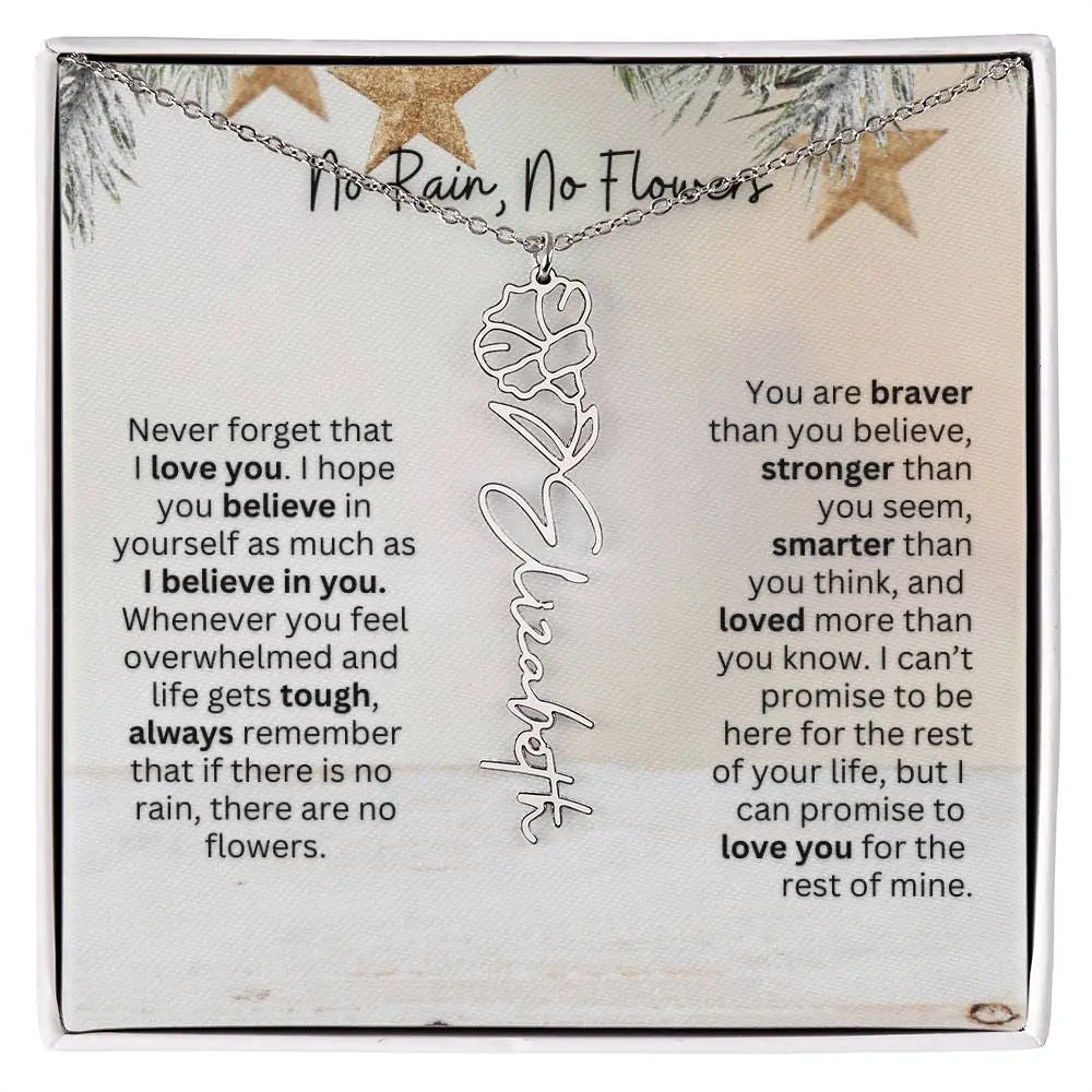No Rain No Flowers Necklace for Daughter - Custom Christmas Birth Flower Jewelry Gift 2025 - Ever Trendy Essentials