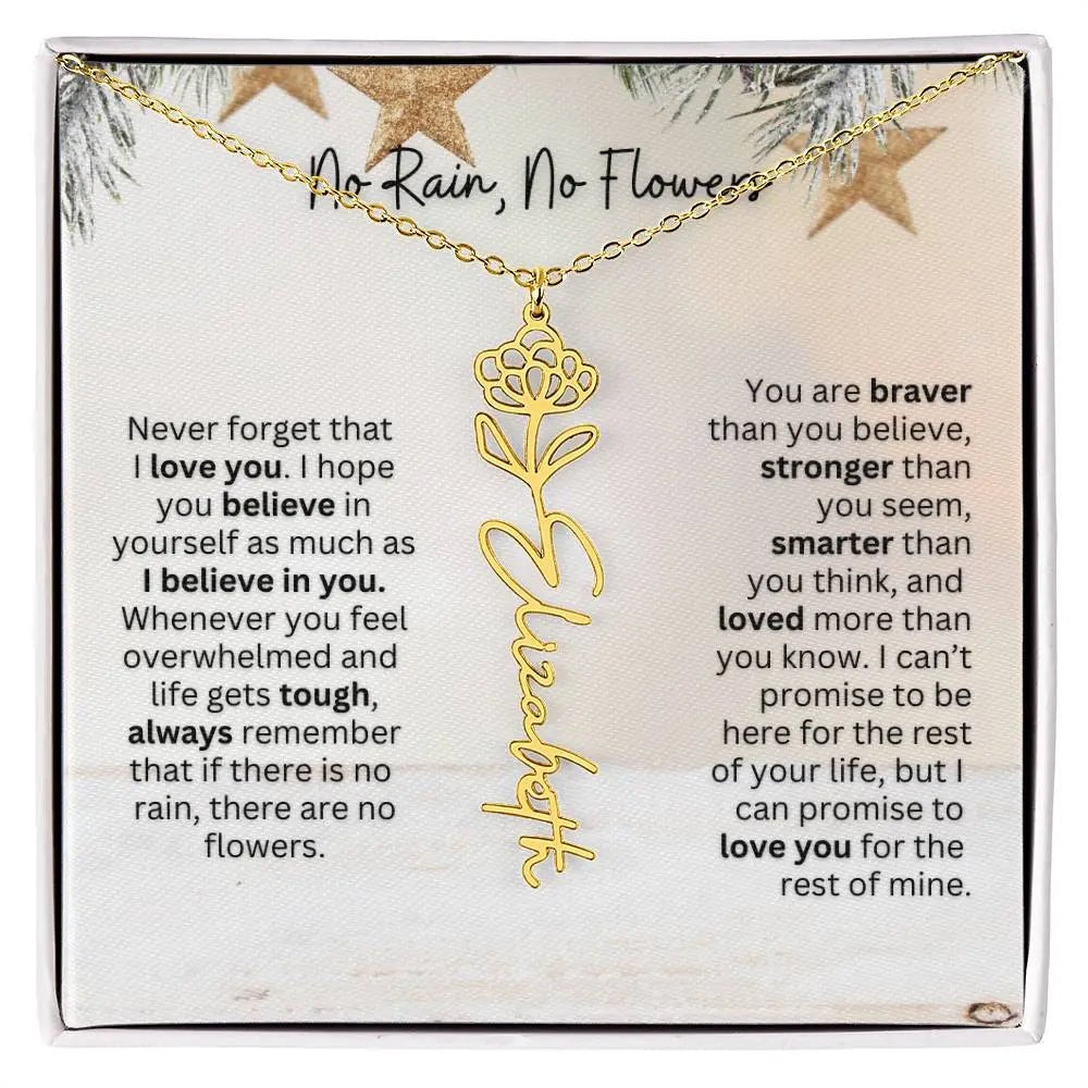 No Rain No Flowers Necklace for Daughter - Custom Christmas Birth Flower Jewelry Gift 2025 - Ever Trendy Essentials