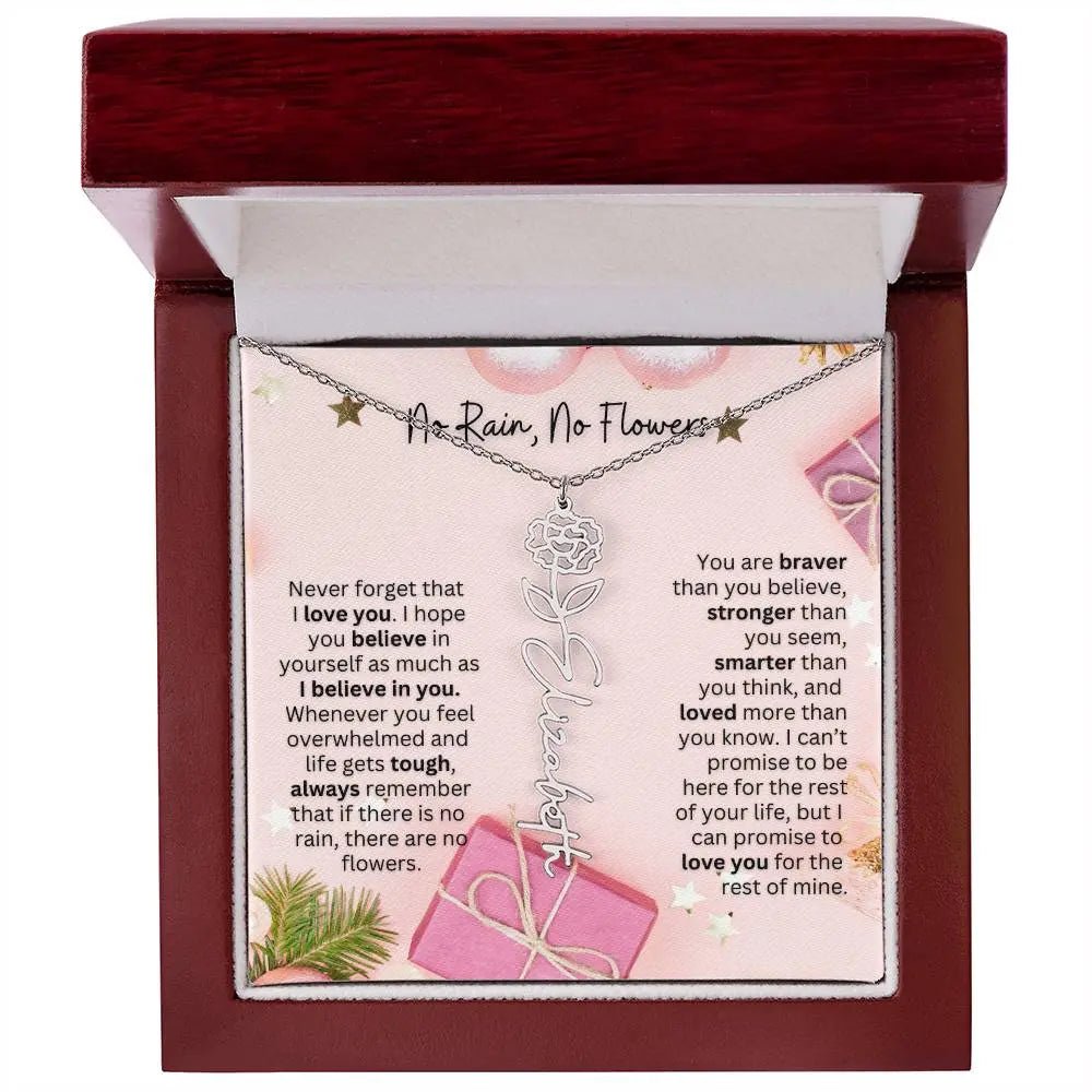 No Rain No Flowers Necklace for Daughter - Elegant Christmas Birth Flower Jewelry Gift 2025 - Ever Trendy Essentials