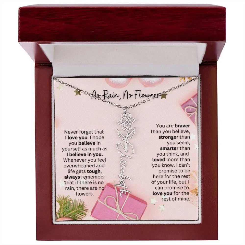 No Rain No Flowers Necklace for Daughter - Elegant Christmas Birth Flower Jewelry Gift 2025 - Ever Trendy Essentials
