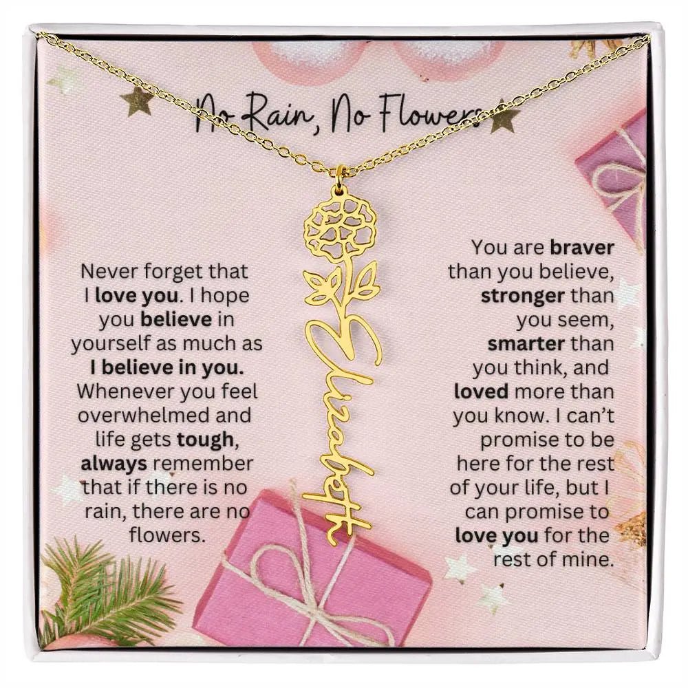 No Rain No Flowers Necklace for Daughter - Elegant Christmas Birth Flower Jewelry Gift 2025 - Ever Trendy Essentials