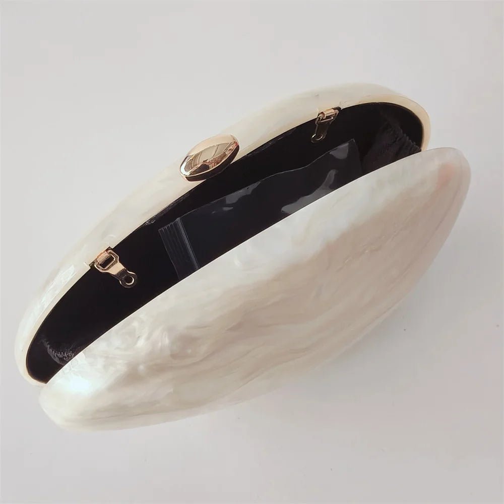 Oval Marble Beige Shell Acrylic Luxury Elegant Lady Evening Bag | Cute Handbag & Wedding Girl Female Mini Purse - Ever Trendy Essentials