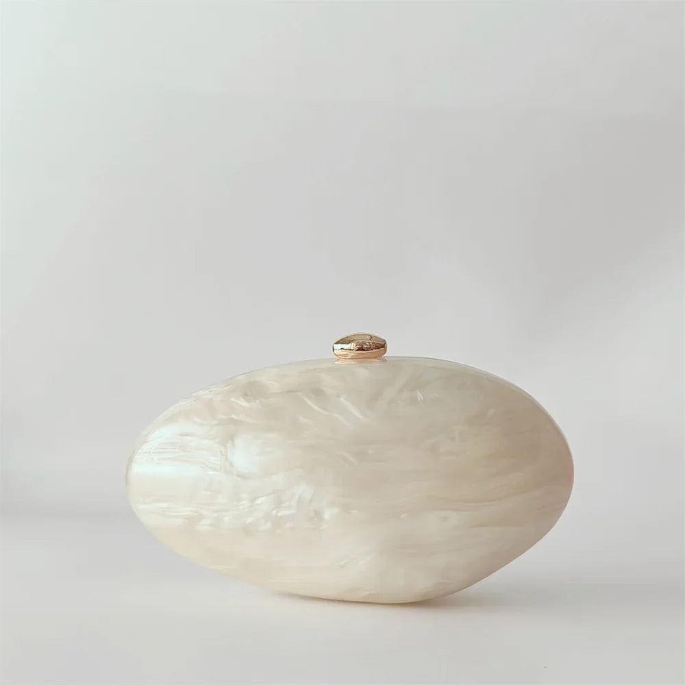 Oval Marble Beige Shell Acrylic Luxury Elegant Lady Evening Bag | Cute Handbag & Wedding Girl Female Mini Purse - Ever Trendy Essentials
