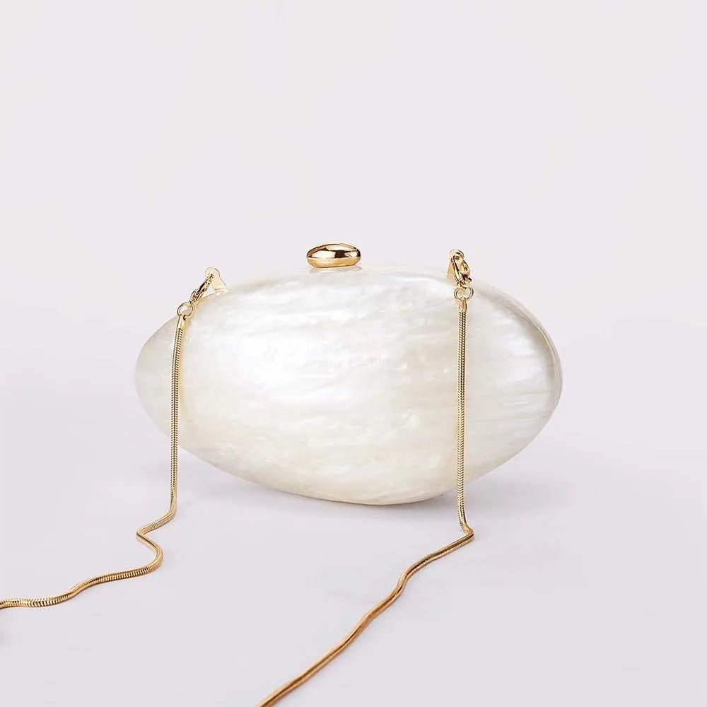 Oval Marble Beige Shell Acrylic Luxury Elegant Lady Evening Bag | Cute Handbag & Wedding Girl Female Mini Purse - Ever Trendy Essentials