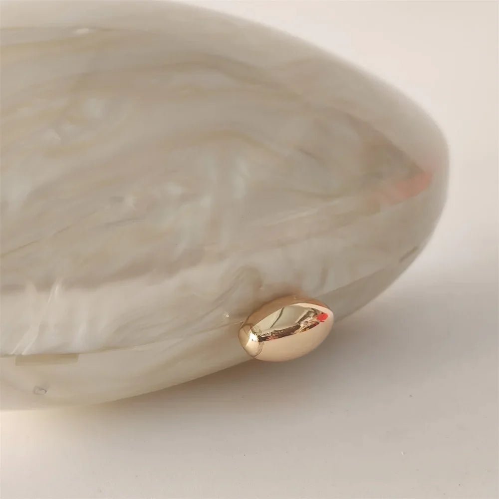 Oval Marble Beige Shell Acrylic Luxury Elegant Lady Evening Bag | Cute Handbag & Wedding Girl Female Mini Purse - Ever Trendy Essentials