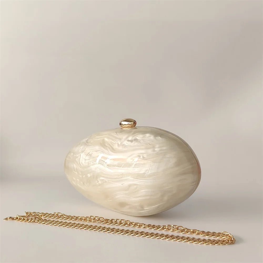 Oval Marble Beige Shell Acrylic Luxury Elegant Lady Evening Bag | Cute Handbag & Wedding Girl Female Mini Purse - Ever Trendy Essentials