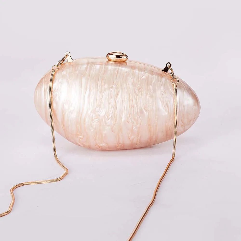 Oval Marble Beige Shell Acrylic Luxury Elegant Lady Evening Bag | Cute Handbag & Wedding Girl Female Mini Purse - Ever Trendy Essentials