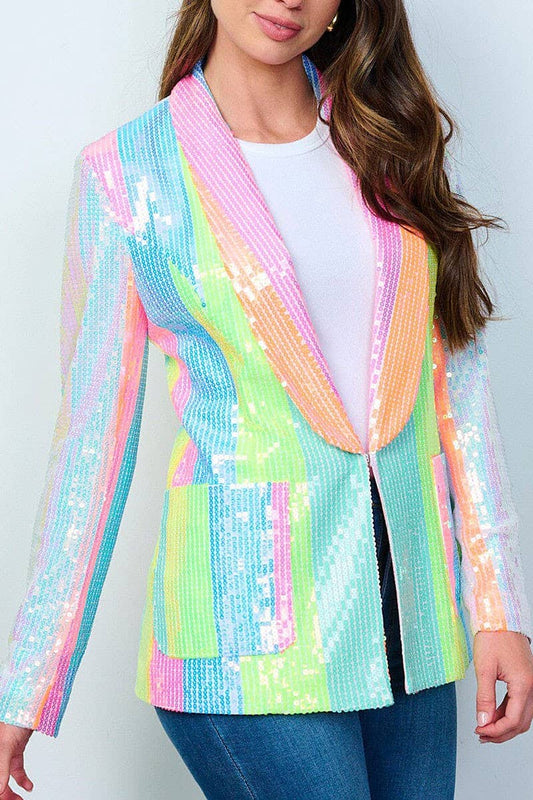 Pastel Rainbow Sequin Blazer - Ever Trendy Essentials