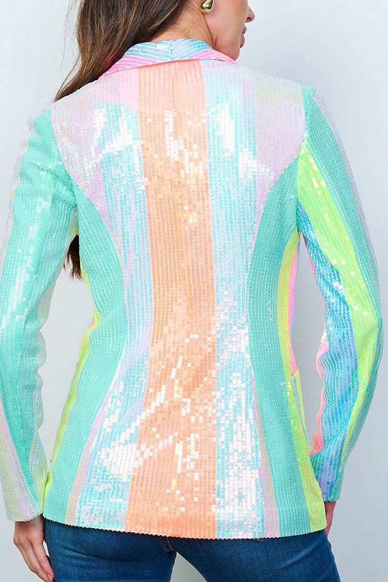 Pastel Rainbow Sequin Blazer - Ever Trendy Essentials