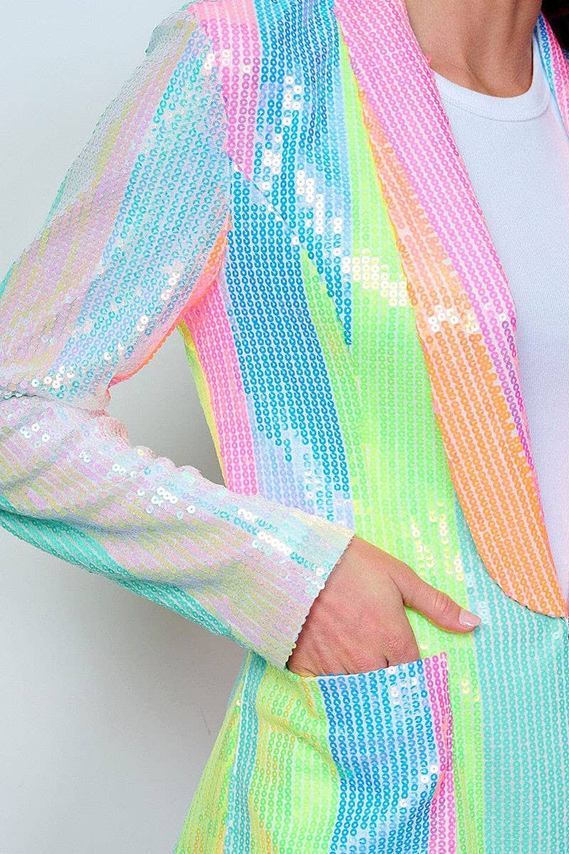Pastel Rainbow Sequin Blazer - Ever Trendy Essentials