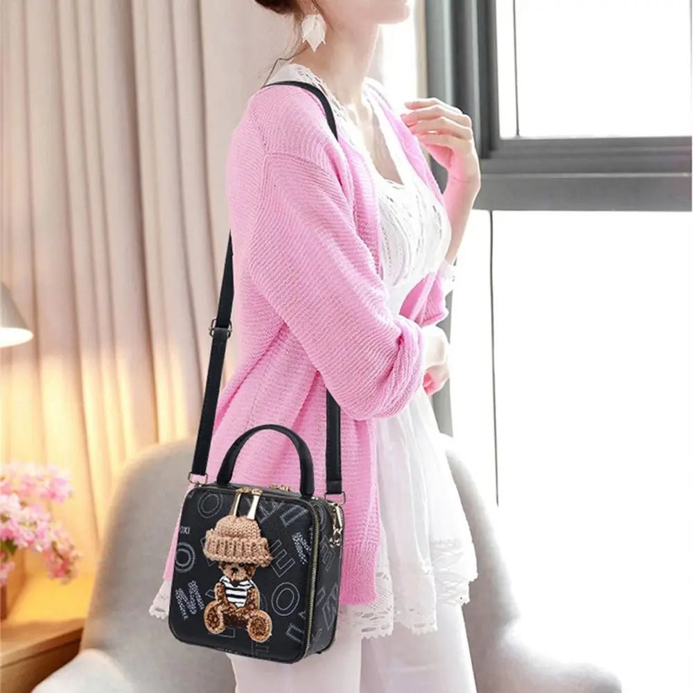 PU Leather Shoulder Bags | Fashion Simple Cute Cartoon Bear Crossbody Bag & Messenger Bag (Women's Small Square Handbags) - Ever Trendy Essentials