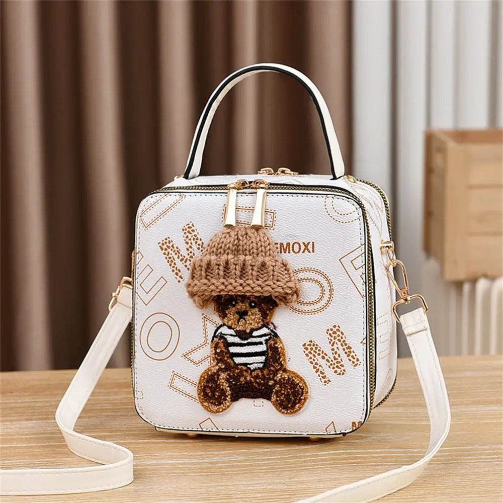 PU Leather Shoulder Bags | Fashion Simple Cute Cartoon Bear Crossbody Bag & Messenger Bag (Women's Small Square Handbags) - Ever Trendy Essentials
