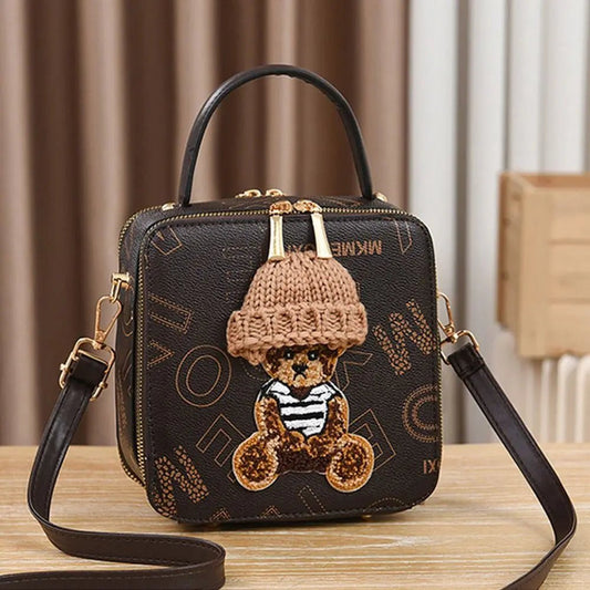 PU Leather Shoulder Bags | Fashion Simple Cute Cartoon Bear Crossbody Bag & Messenger Bag (Women's Small Square Handbags) - Ever Trendy Essentials