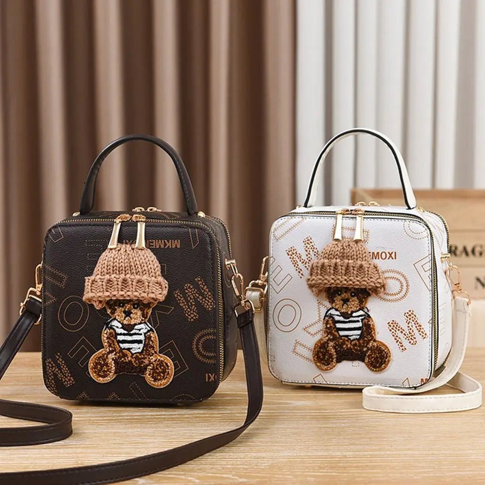 PU Leather Shoulder Bags | Fashion Simple Cute Cartoon Bear Crossbody Bag & Messenger Bag (Women's Small Square Handbags) - Ever Trendy Essentials