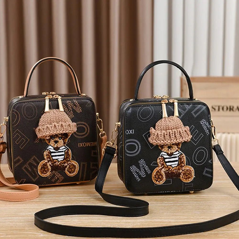 PU Leather Shoulder Bags | Fashion Simple Cute Cartoon Bear Crossbody Bag & Messenger Bag (Women's Small Square Handbags) - Ever Trendy Essentials