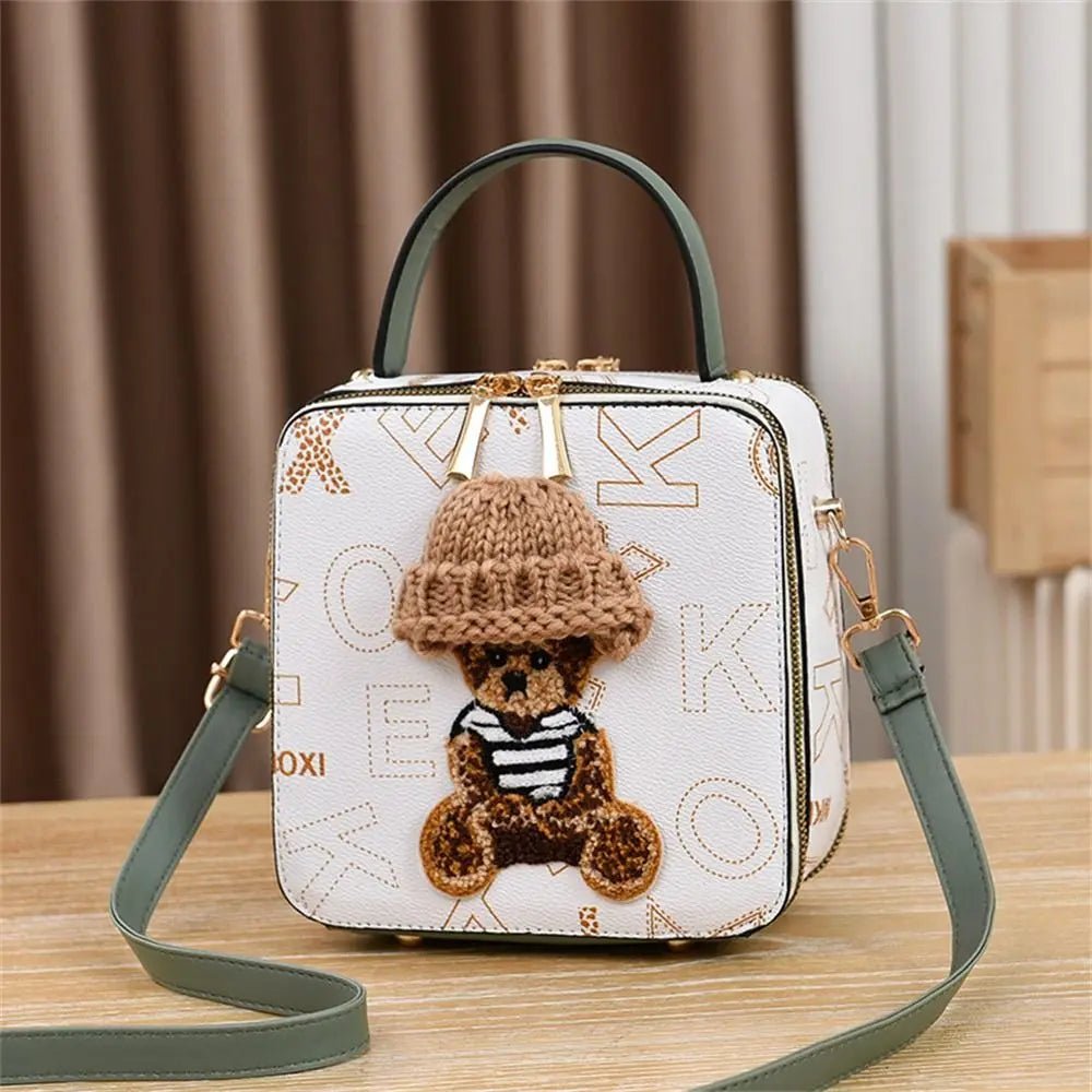 PU Leather Shoulder Bags | Fashion Simple Cute Cartoon Bear Crossbody Bag & Messenger Bag (Women's Small Square Handbags) - Ever Trendy Essentials