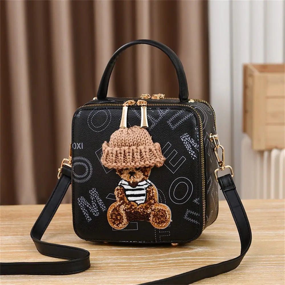 PU Leather Shoulder Bags | Fashion Simple Cute Cartoon Bear Crossbody Bag & Messenger Bag (Women's Small Square Handbags) - Ever Trendy Essentials
