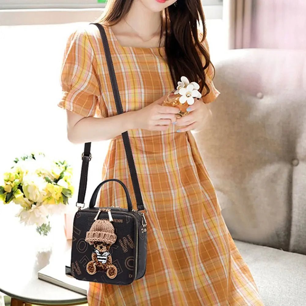 PU Leather Shoulder Bags | Fashion Simple Cute Cartoon Bear Crossbody Bag & Messenger Bag (Women's Small Square Handbags) - Ever Trendy Essentials
