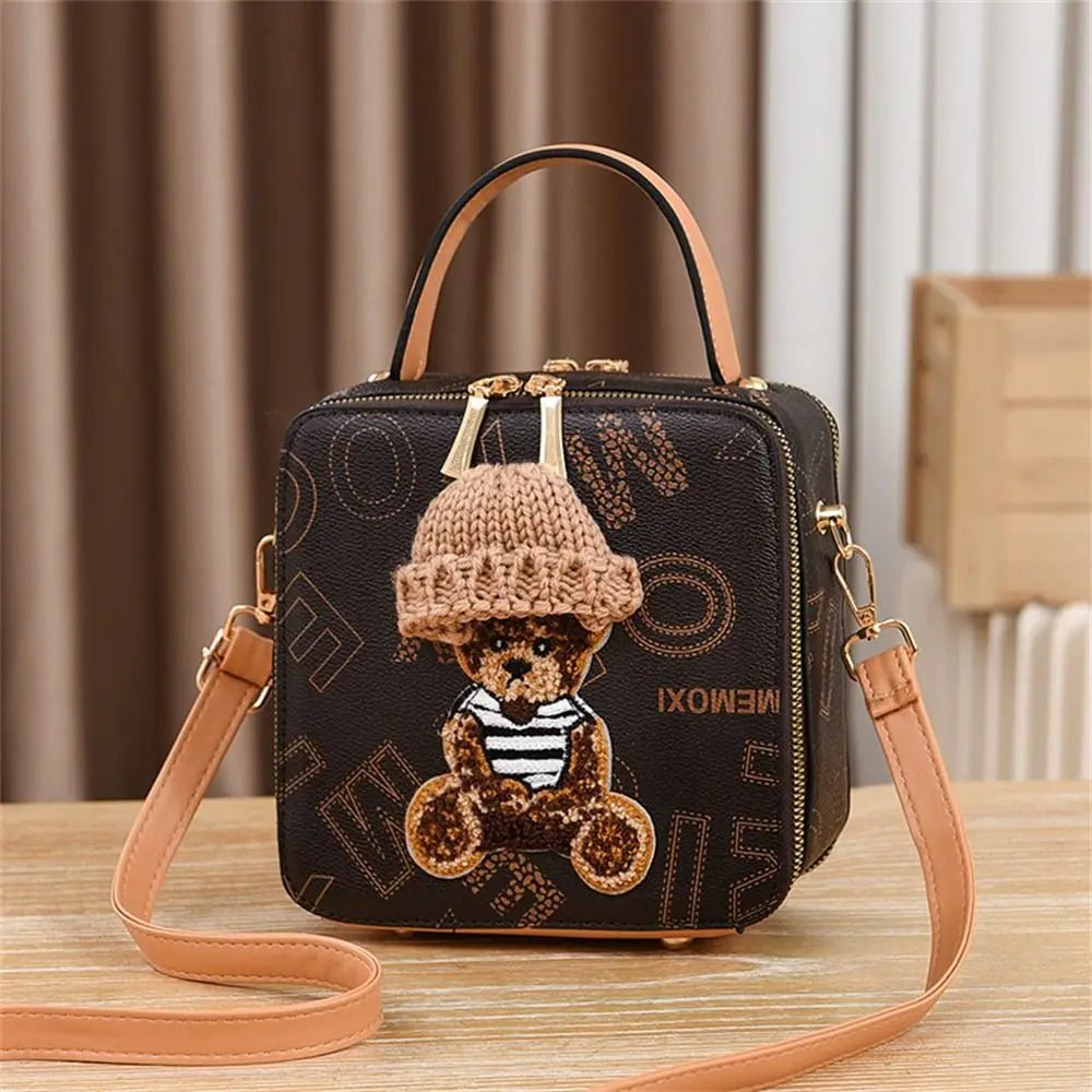 PU Leather Shoulder Bags | Fashion Simple Cute Cartoon Bear Crossbody Bag & Messenger Bag (Women's Small Square Handbags) - Ever Trendy Essentials