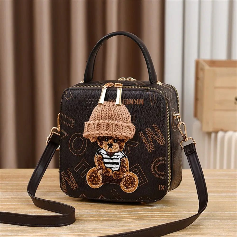PU Leather Shoulder Bags | Fashion Simple Cute Cartoon Bear Crossbody Bag & Messenger Bag (Women's Small Square Handbags) - Ever Trendy Essentials