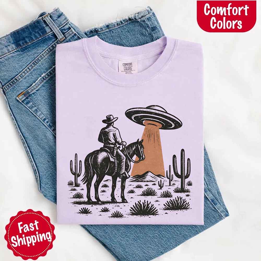 Retro UFO Cowboy Tee – Unisex Comfort Colors Shirt - Ever Trendy Essentials