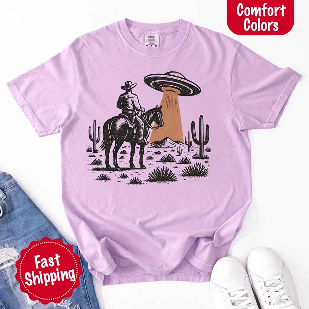 Retro UFO Cowboy Tee – Unisex Comfort Colors Shirt - Ever Trendy Essentials