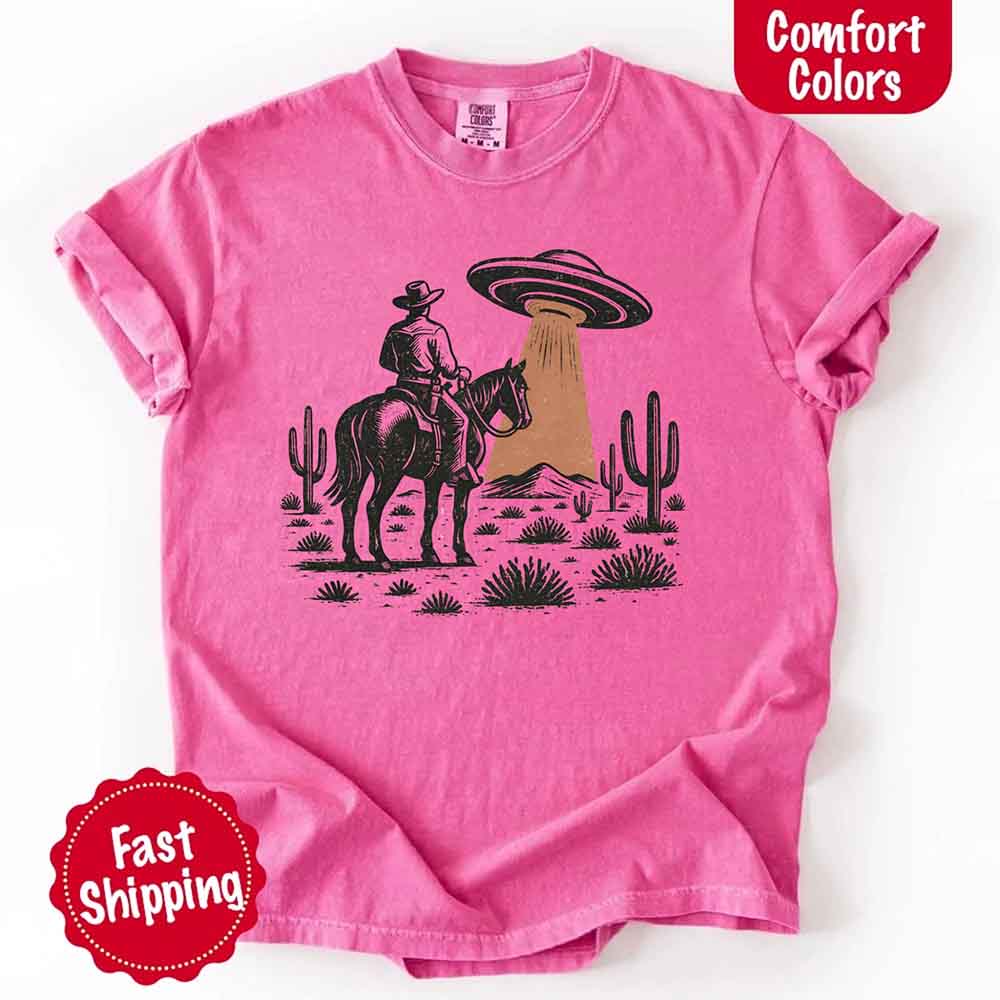 Retro UFO Cowboy Tee – Unisex Comfort Colors Shirt - Ever Trendy Essentials