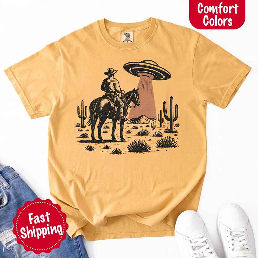 Retro UFO Cowboy Tee – Unisex Comfort Colors Shirt - Ever Trendy Essentials