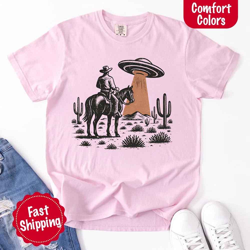Retro UFO Cowboy Tee – Unisex Comfort Colors Shirt - Ever Trendy Essentials
