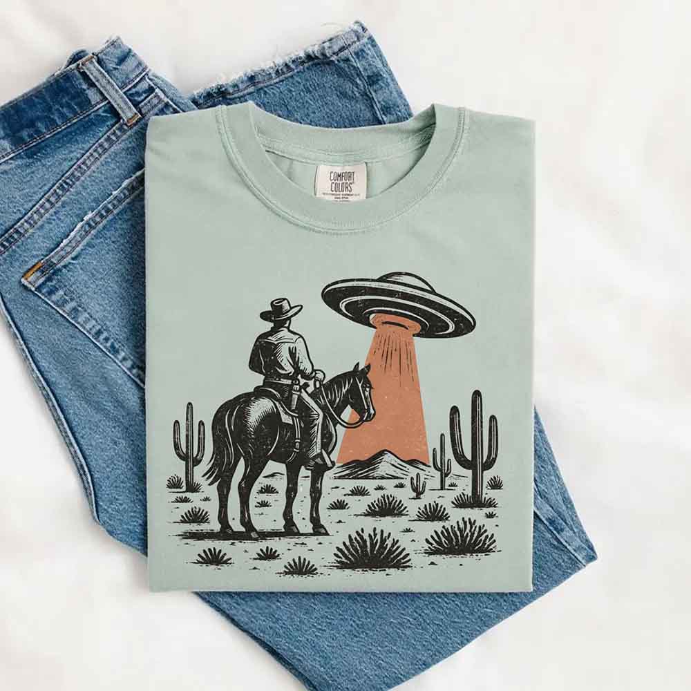 Retro UFO Cowboy Tee – Unisex Comfort Colors Shirt - Ever Trendy Essentials