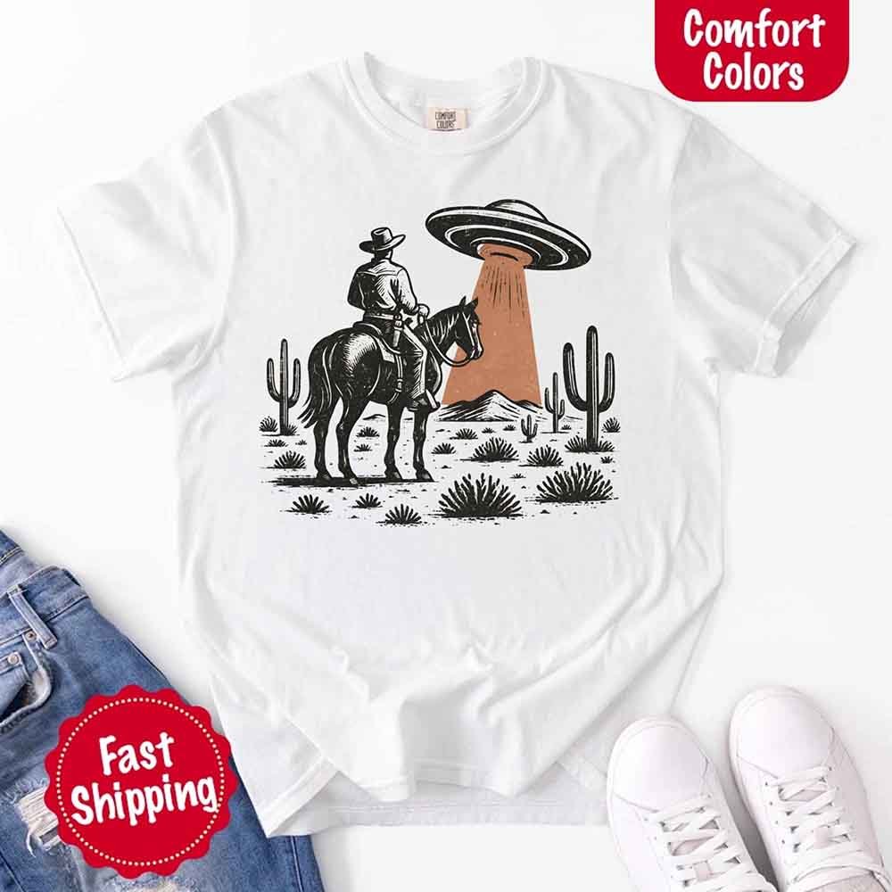 Retro UFO Cowboy Tee – Unisex Comfort Colors Shirt - Ever Trendy Essentials