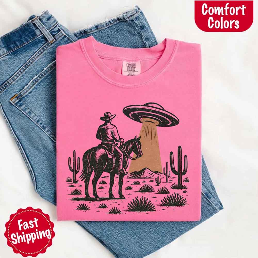 Retro UFO Cowboy Tee – Unisex Comfort Colors Shirt - Ever Trendy Essentials